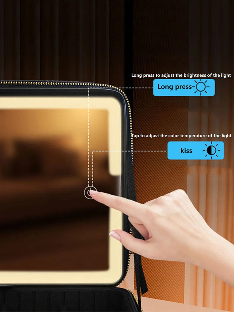 Smart LED Travel Makeup Case with Mirror Large Capacity Organizer for Women and Beauticians