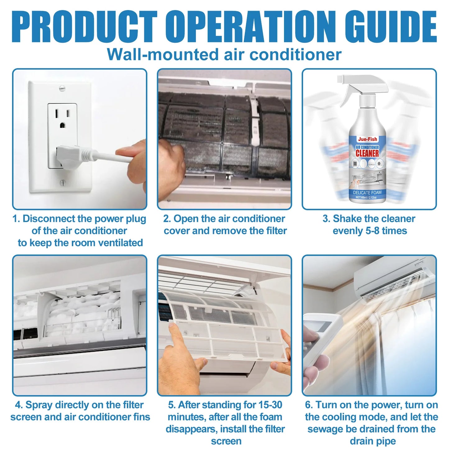 Air Conditioner Cleaner Foam Spray Deodorizer for Coils and Fans Powerful Dirt Removal and Odor Elimination