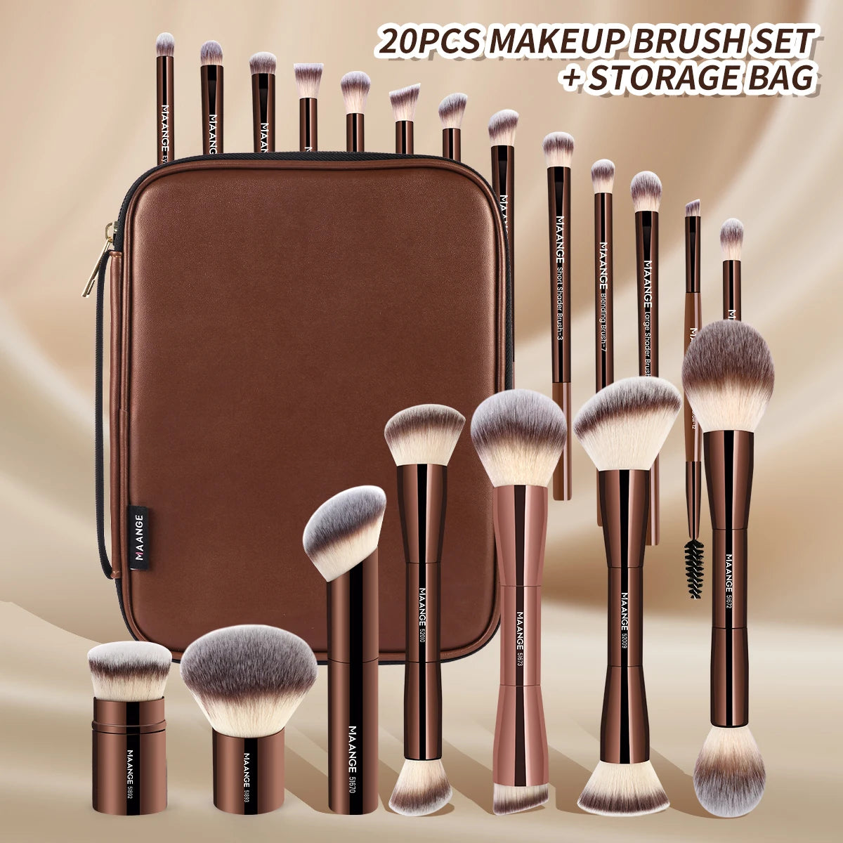 MAANGE 20 Piece Professional Makeup Brush Set with Dual Ended Brushes and Storage Bag