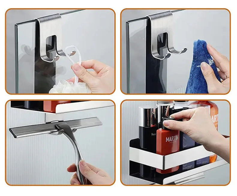 No Drill Movable Bathroom Shelf Steel Organizer for Shower and Storage Solution