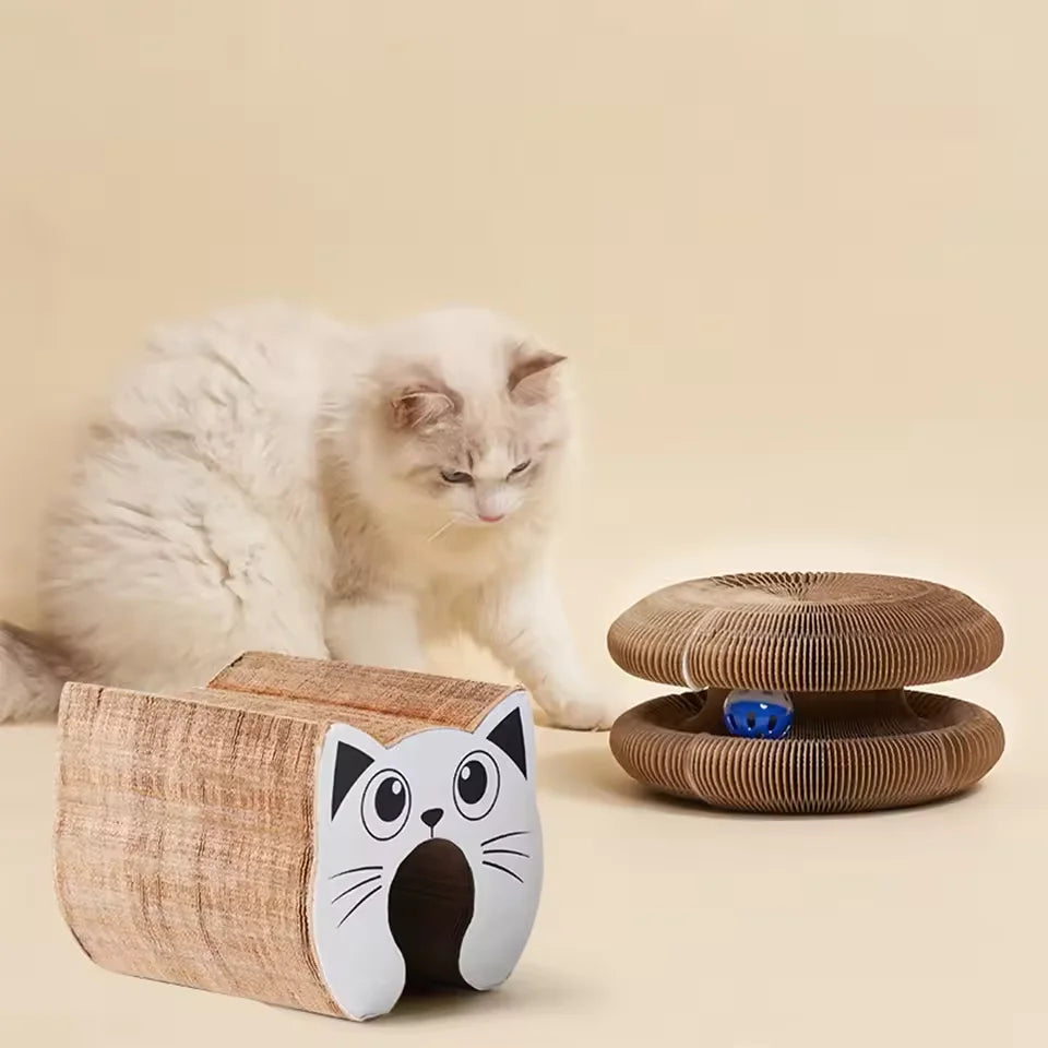 Magic cat scratching board toy with ball kitten climbing frame round wavy cat scratching board toy multiple ways to play