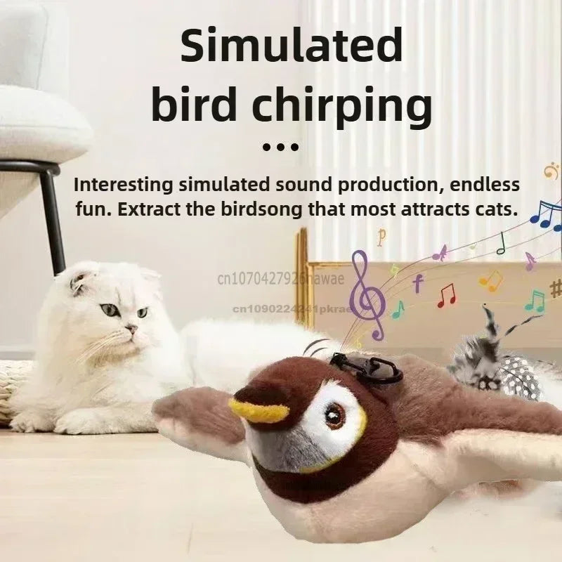 Interactive Cat Toys Rechargeable Electric Chirping Flapping Wings Bird with Catnip Cats Touch-Activated Squeaky Plush Toy Pet