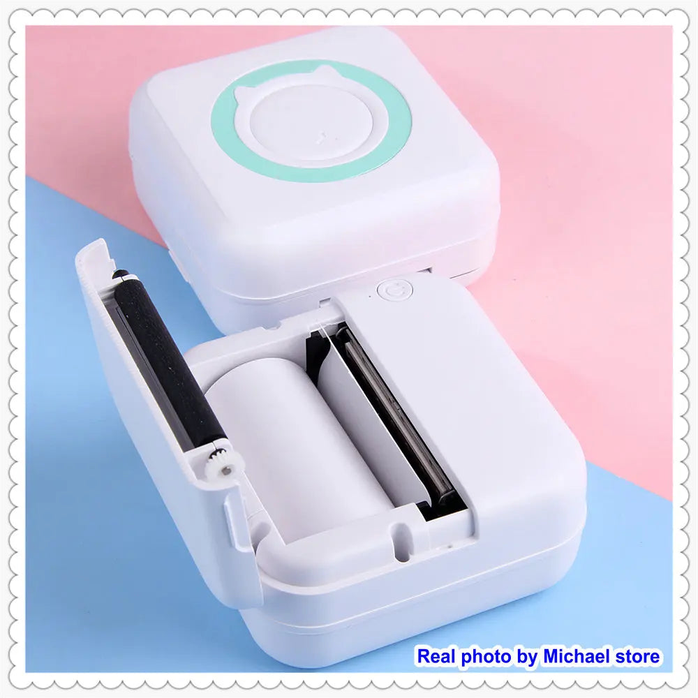 Portable Mini Thermal Printer Wirelessly BT 203dpi Photo Label Memo Printing with USB Cable