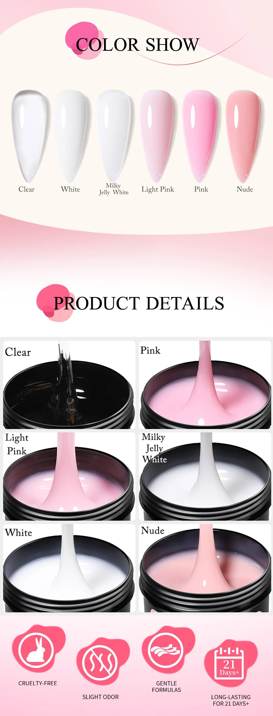 UR SUGAR 150g Transparent Nail Extension Gel for Acrylic French Nails Light Pink UV LED Semi Permanent Manicure