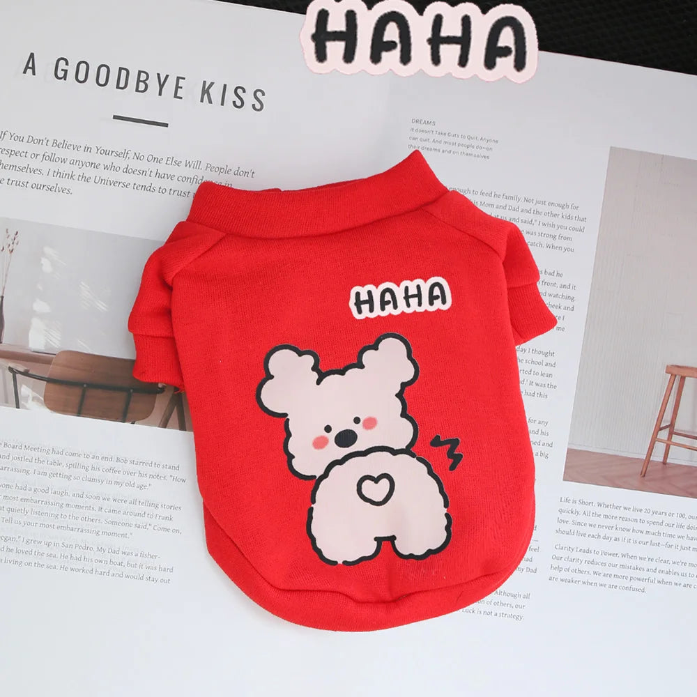 Autumn and winter pet clothes cute little dog cartoon round neck hoodie with plush super cute cat dog universal clothes