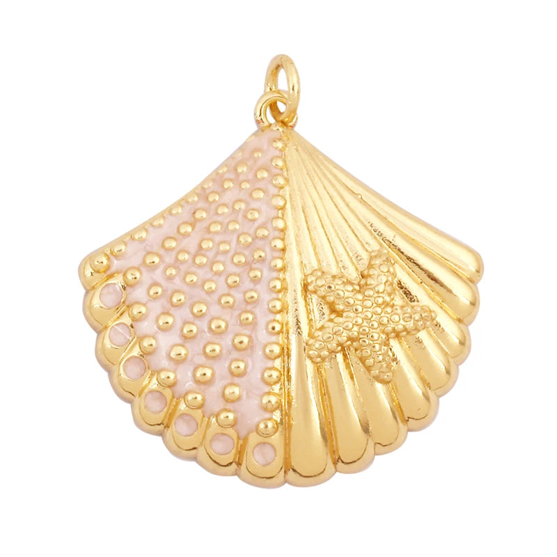 Fish Monta Ray Sea Conch Shell Coral Charm Pendant Gold Plated Zircon Jewelry