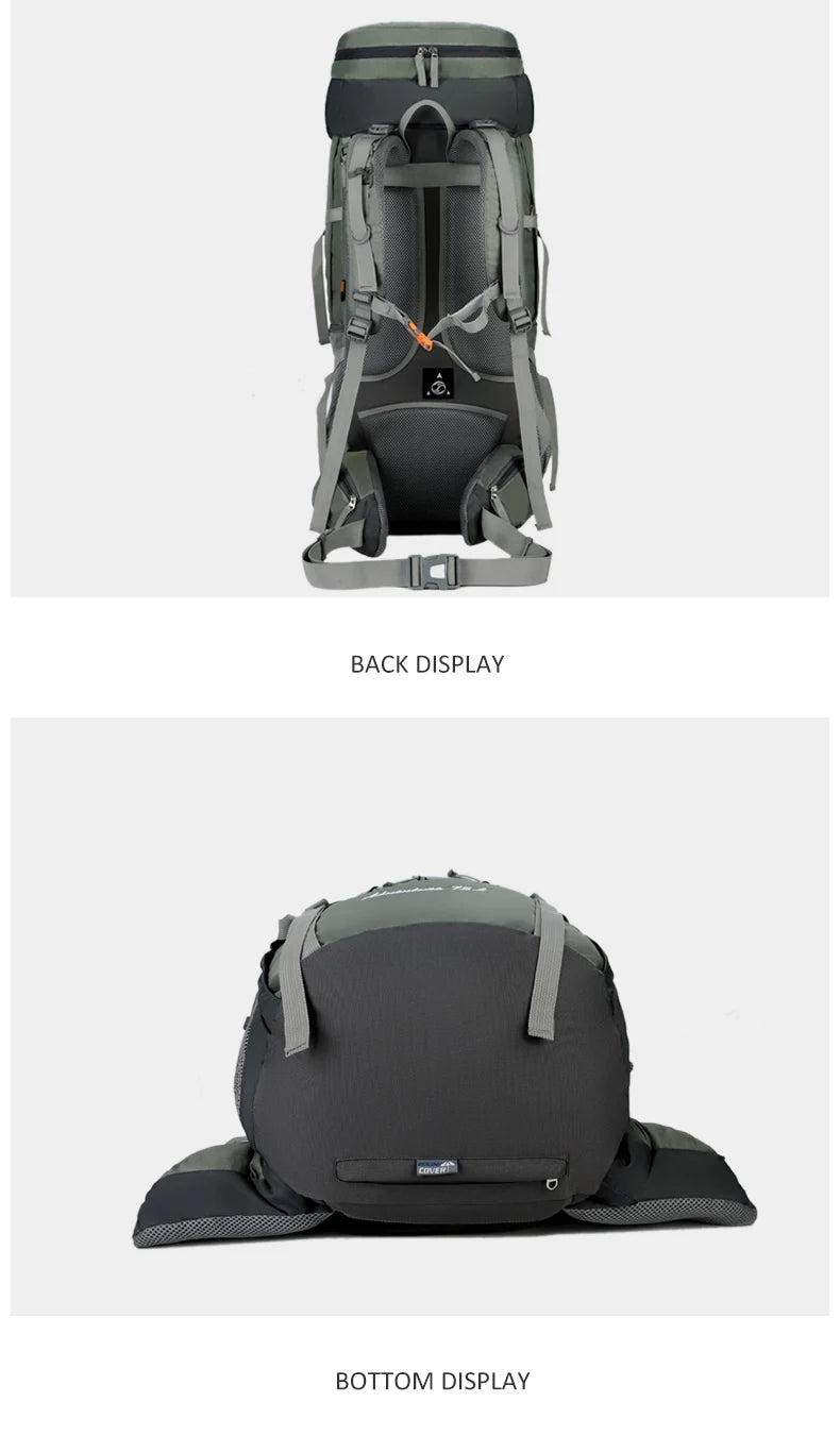 75L Camping Backpack Travel Sport Bag With Rain Cover Men