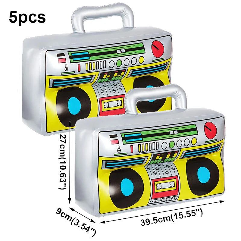 5 Piece PVC Musical Instrument Inflatable Balloon Set with Guitar and Microphone for Kids Birthday and Retro Party Decorations