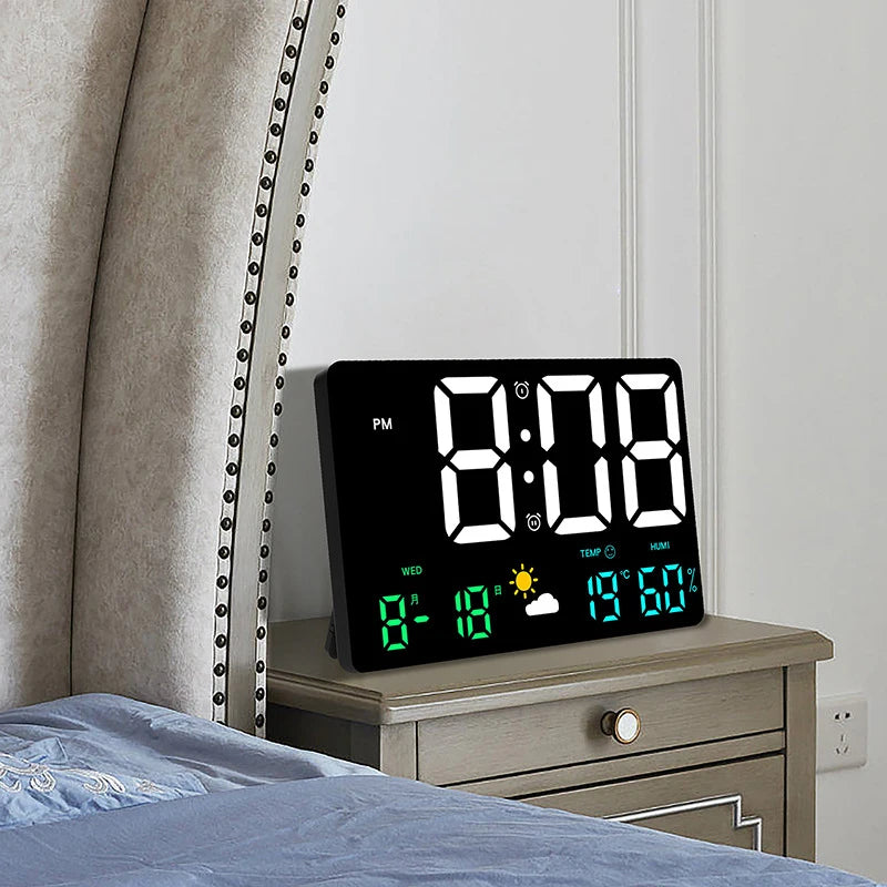 Smart Mute LED Electronic Wall Clock with Thermometer and Alarm