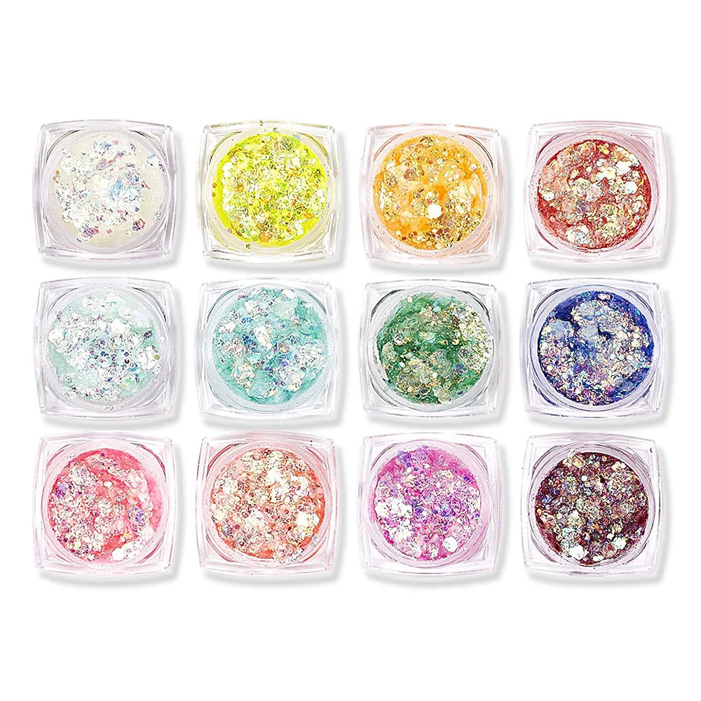 12 Colors Glow in The Dark Glitter Gel Makeup for Festivals and Parties UV Body and Face Glitter