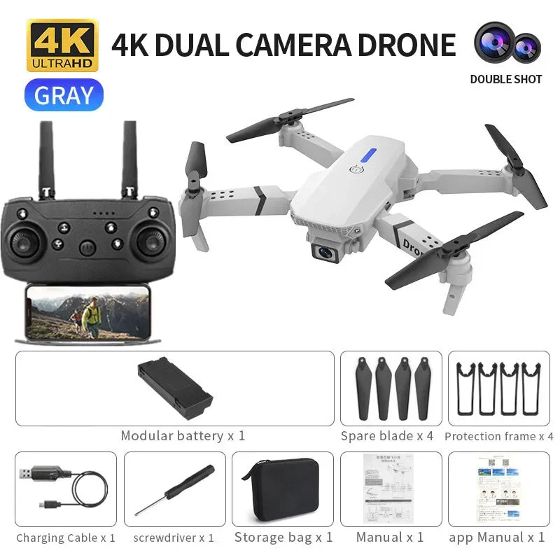 Professional Mini Remote Control Drone E88 4K HD Camera Wifi FPV Folding Quadcopter Gift for Kids
