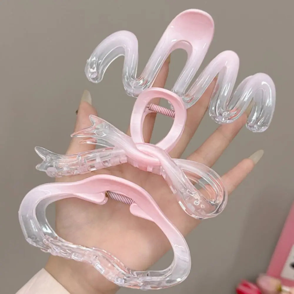 Fashion Pink Gradient Hair Clip Butterfly Bow Shark Clip for Women