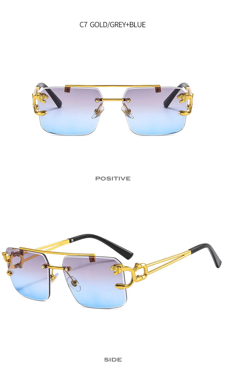 SHAUNA Fashion Metal Leopard Rimless Sunglasses UV400 Shades