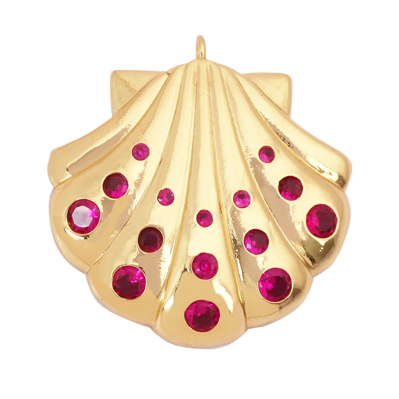 Fish Monta Ray Sea Conch Shell Coral Charm Pendant Gold Plated Zircon Jewelry