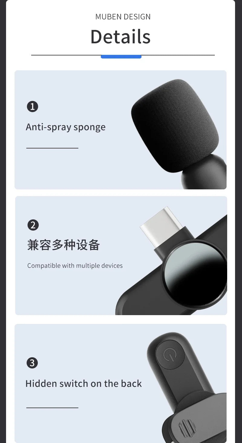 Basix Mini Lavalier Microphone Portable Wireless for iPhone Android