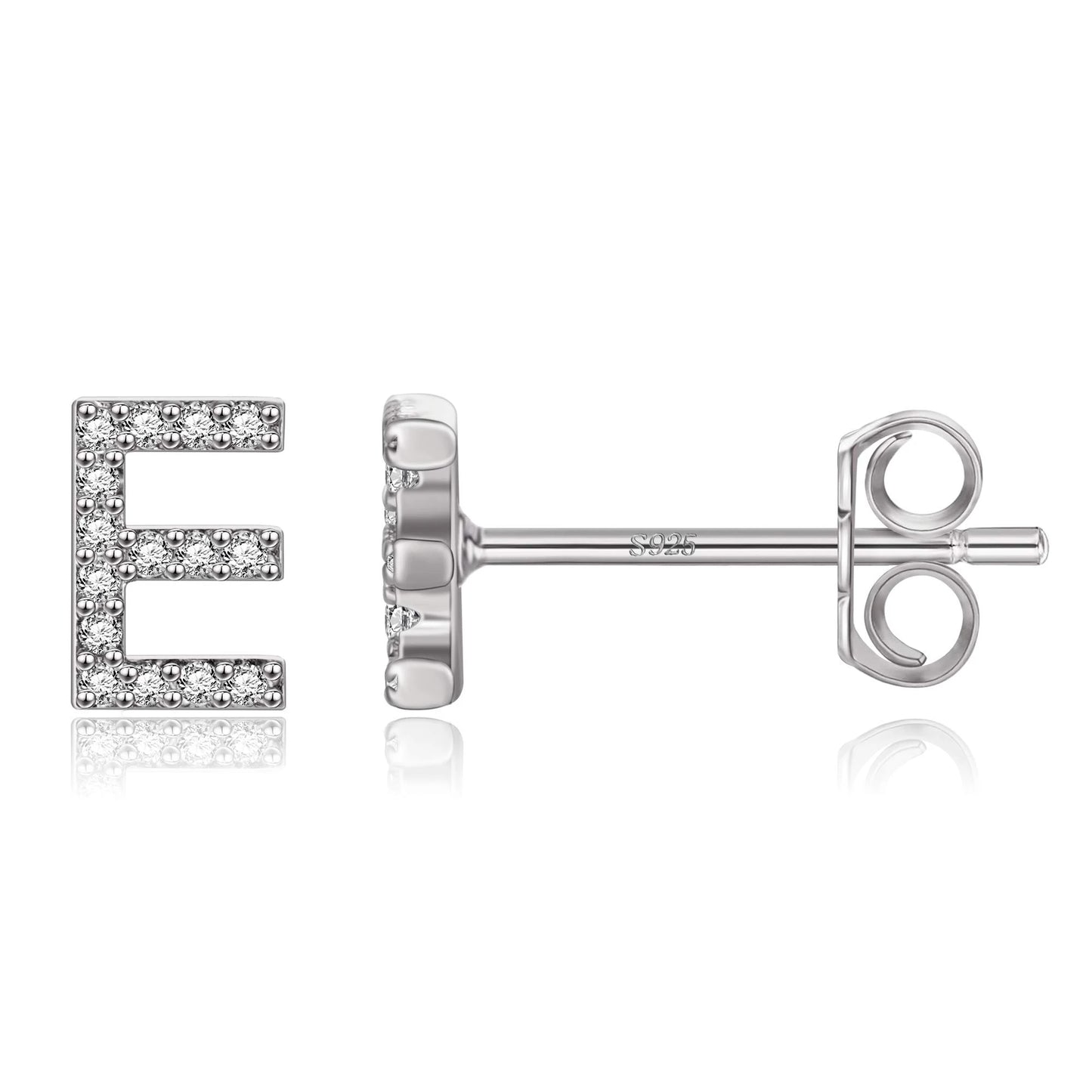 Simple Metal 925 Sterling Silver Letter Earrings with Zircon