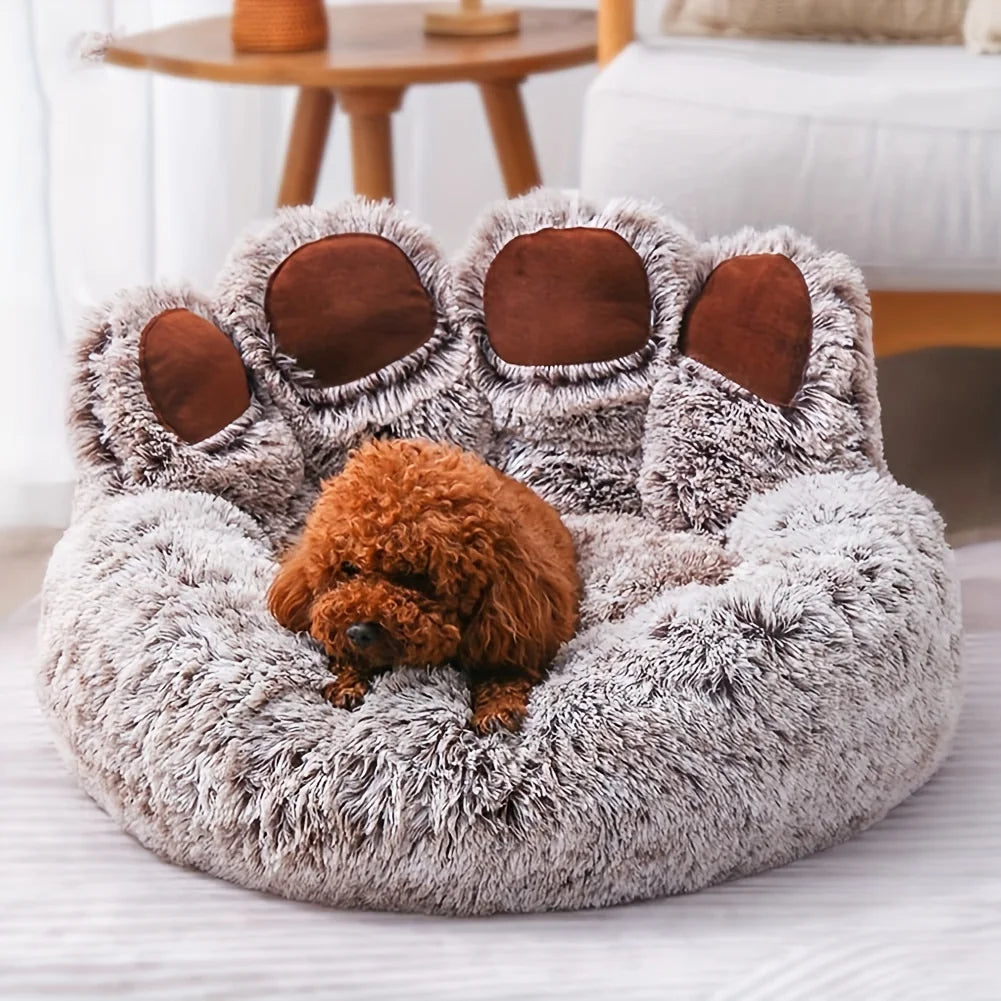 Dog Bed Cat Pet Sofa Cute Bear Paw Shape Cozy Fluffy Cushion