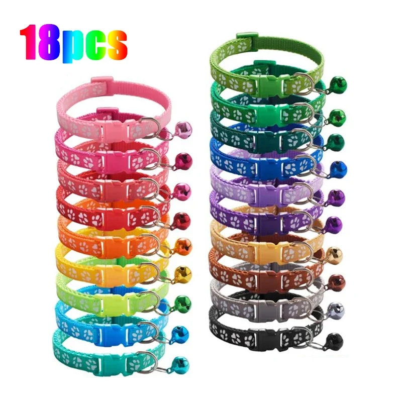 1/3/6/12/18Pcs Pet Collar With Bell Footprints Colorful Dog, Dog, Cat Accessories Cat Collar Adjustable Bell Ring Necklace Pet