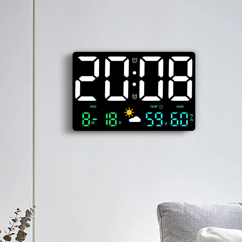 Smart Mute LED Electronic Wall Clock with Thermometer and Alarm