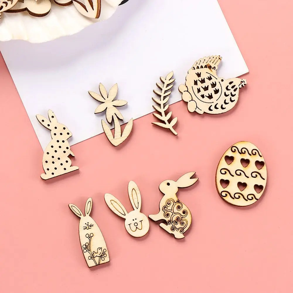50pcs Happy Easter Rabbit Eggs Wooden Craft Ornaments
