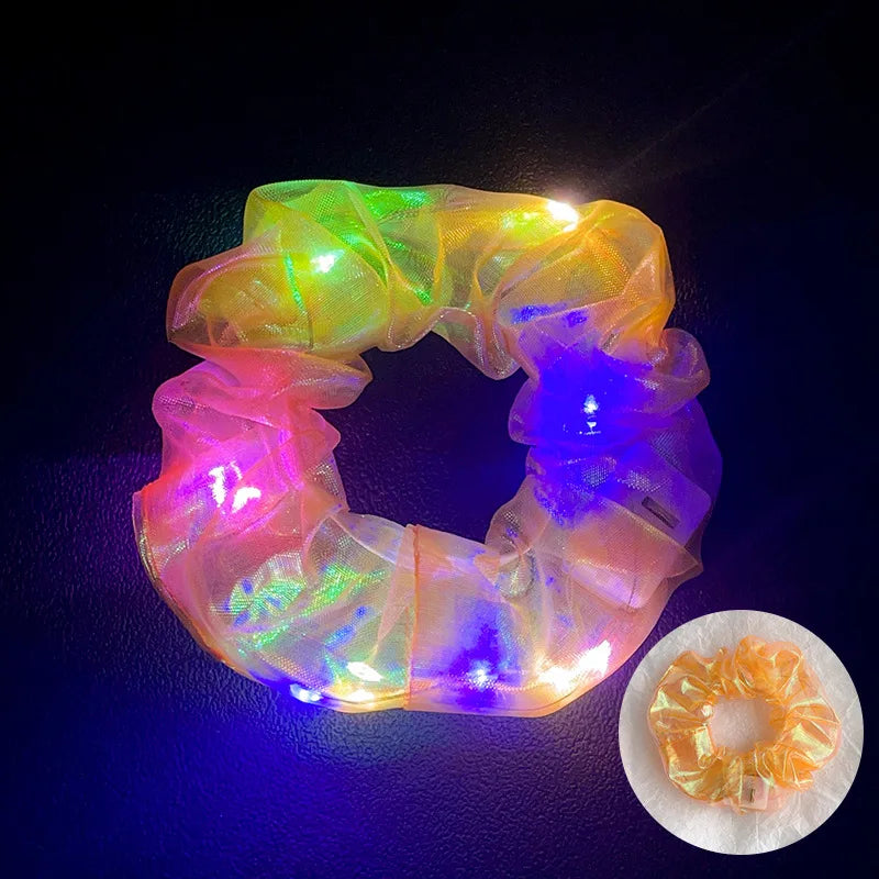 10 Pack LED Glow Hair Scrunchies Light Up Elastic Hairbands for Neon Parties and Celebrations