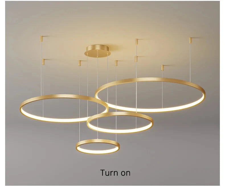 Black Rings Modern Minimalist Dimmable Pendant Light for Living Room and Restaurant Remote Control Chandelier Home Decor