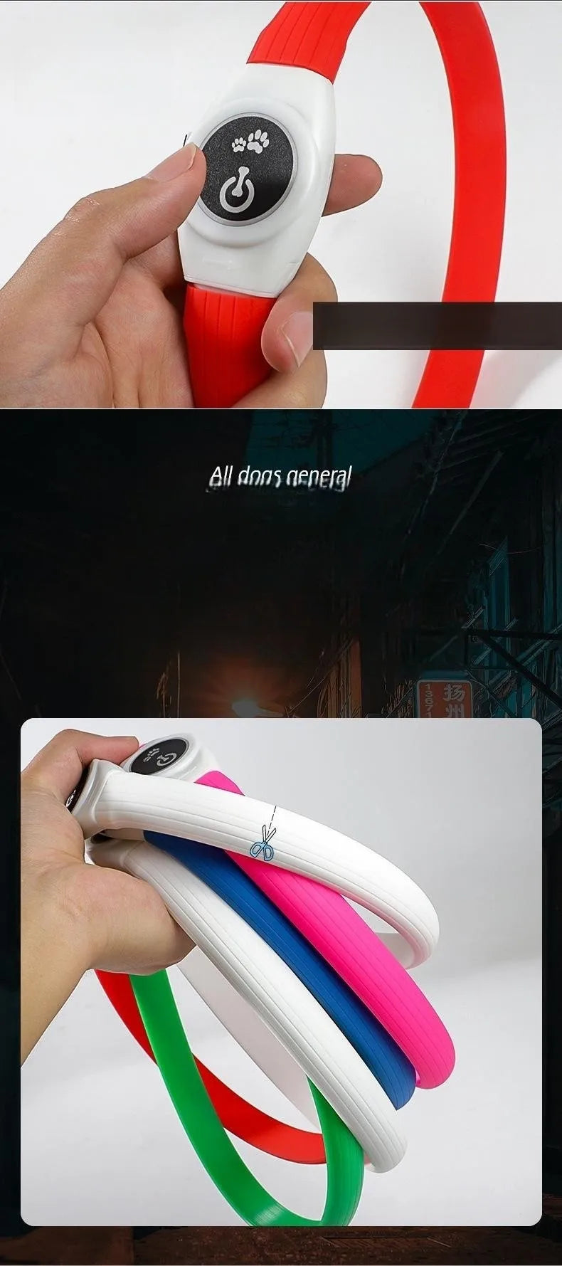 LED Luminous Dog Collar Waterproof USB Rechargeable Safety Light for Medium Large Small Dogs
