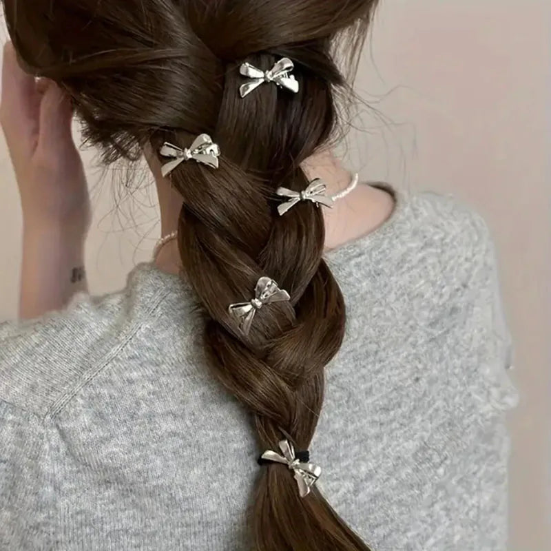 6PCS Fashion Small Shiny Bow Tie Hair Claw Clip Set