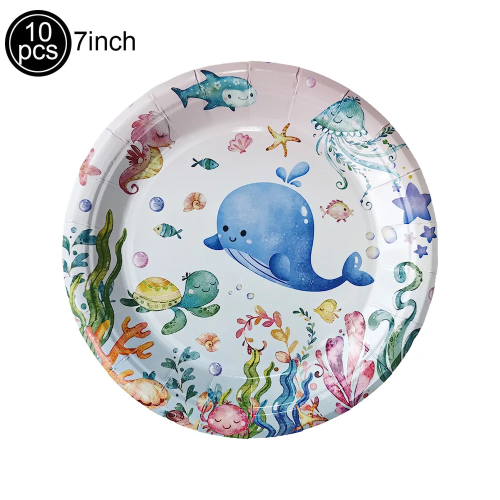 4th Birthday Sea Animal Decoration Blue Foil Balloon 32inch