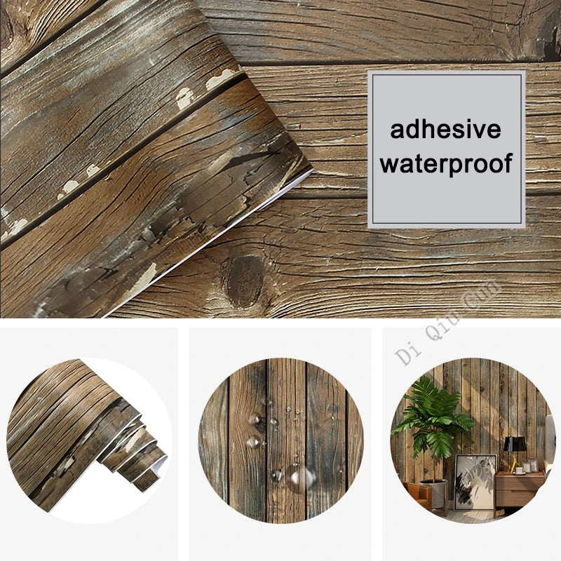 Retro Faux Wood Grain Peel And Stick Wallpaper Roll For Restaurants