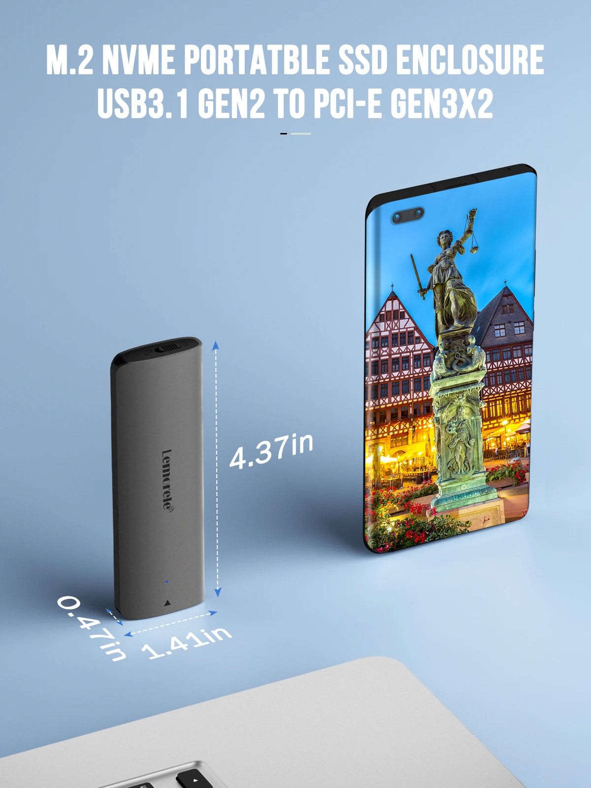 Lemorele M.2 NVMe SSD Enclosure USB 3.1 10Gbps PCIe External Hard Drive Case for M/B+M Key SSDs