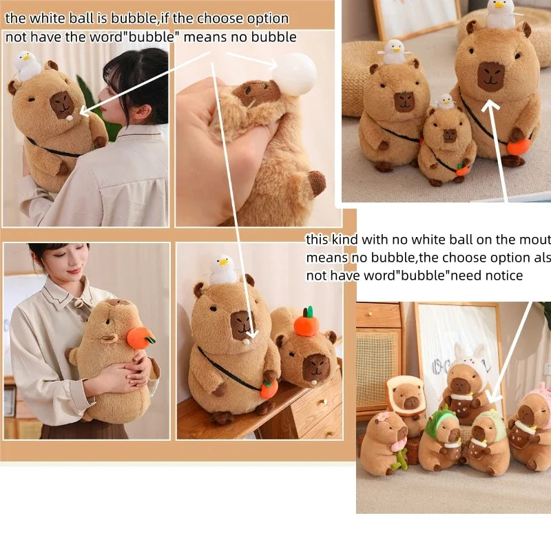 Strawberry Hat Capybara Plush Toy with Turtle Backpack Pendant