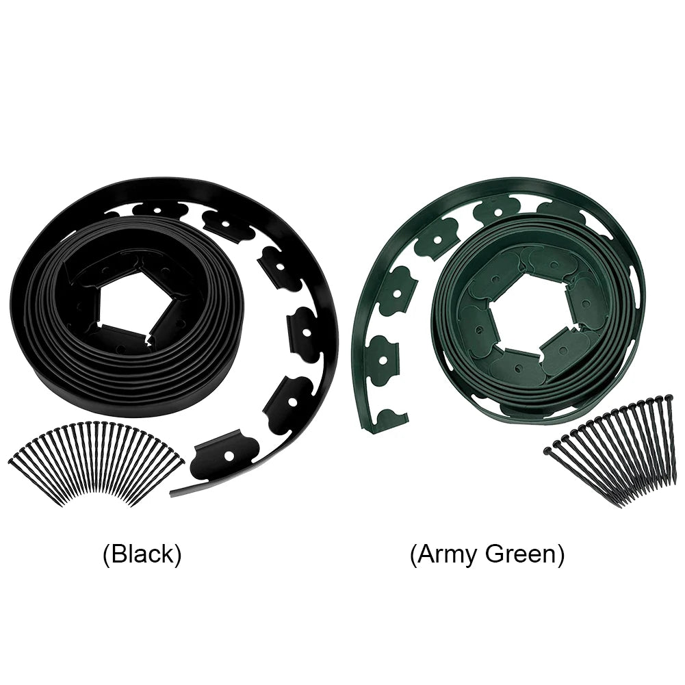 10M Plastic Garden Edging Border Kit with 30 Anchoring Spikes for Easy Installation and Durable Landscape Design