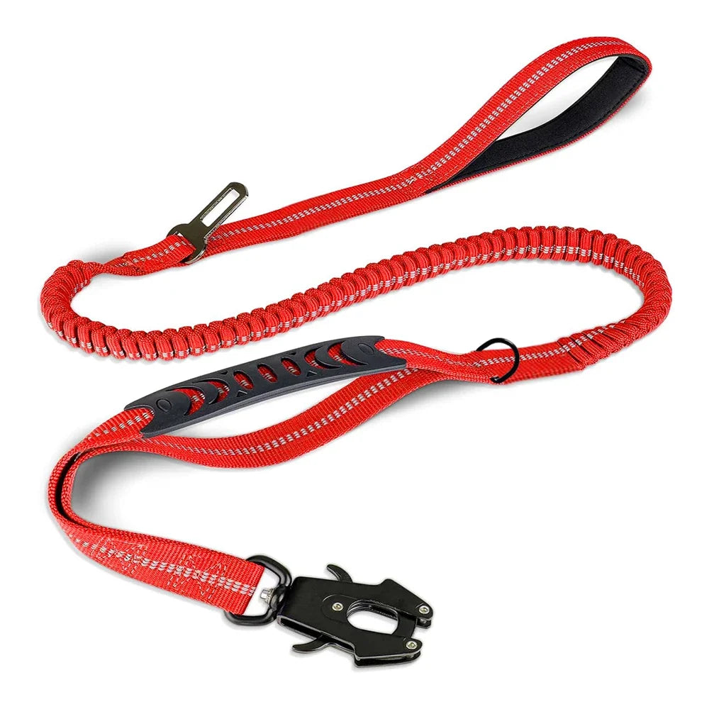 Reflective Heavy Duty Tactical Bungee Dog Leash with Shock Absorbing Technology and Seatbelt for Large Dogs