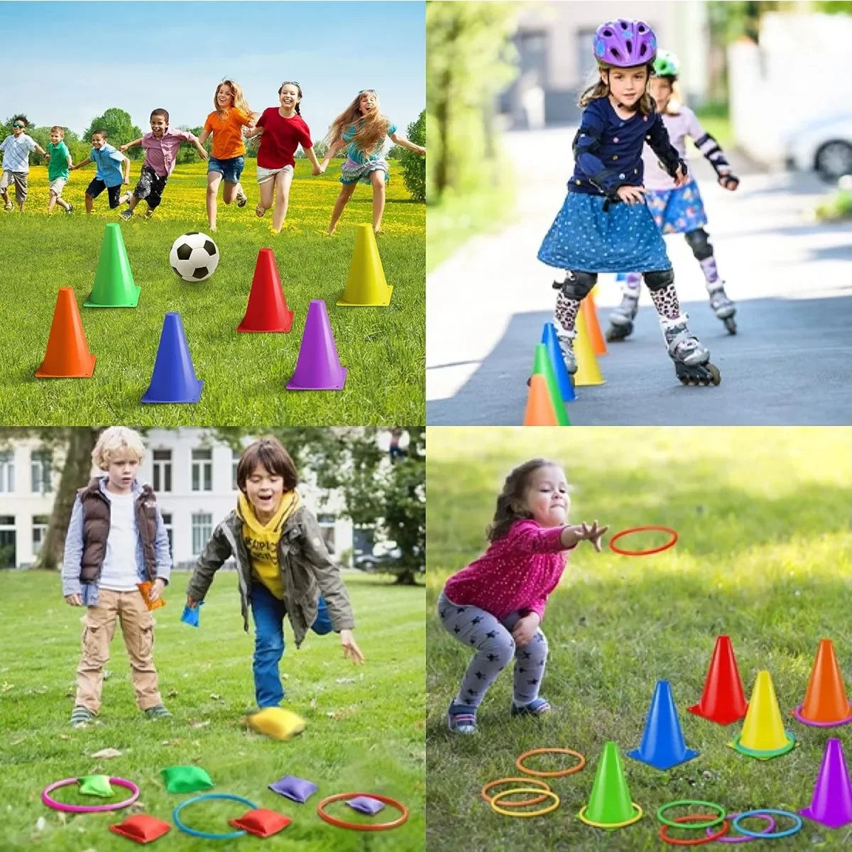 3 in 1 Soft Plastic Cones Bean Bags and Ring Toss Games Set for Kids Outdoor Birthday Party 32 Piece Carnival Fun
