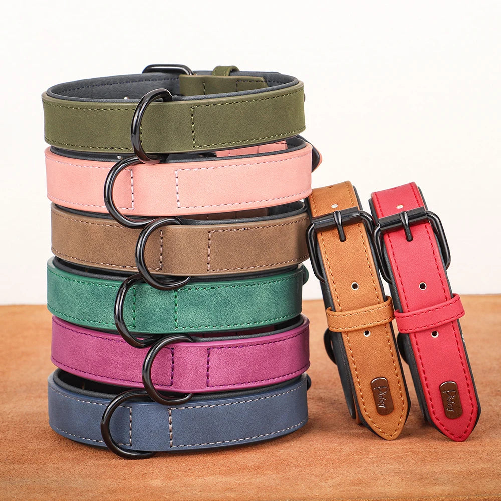 Large Dog Collar Soft Padded Real Leather for Big Dogs