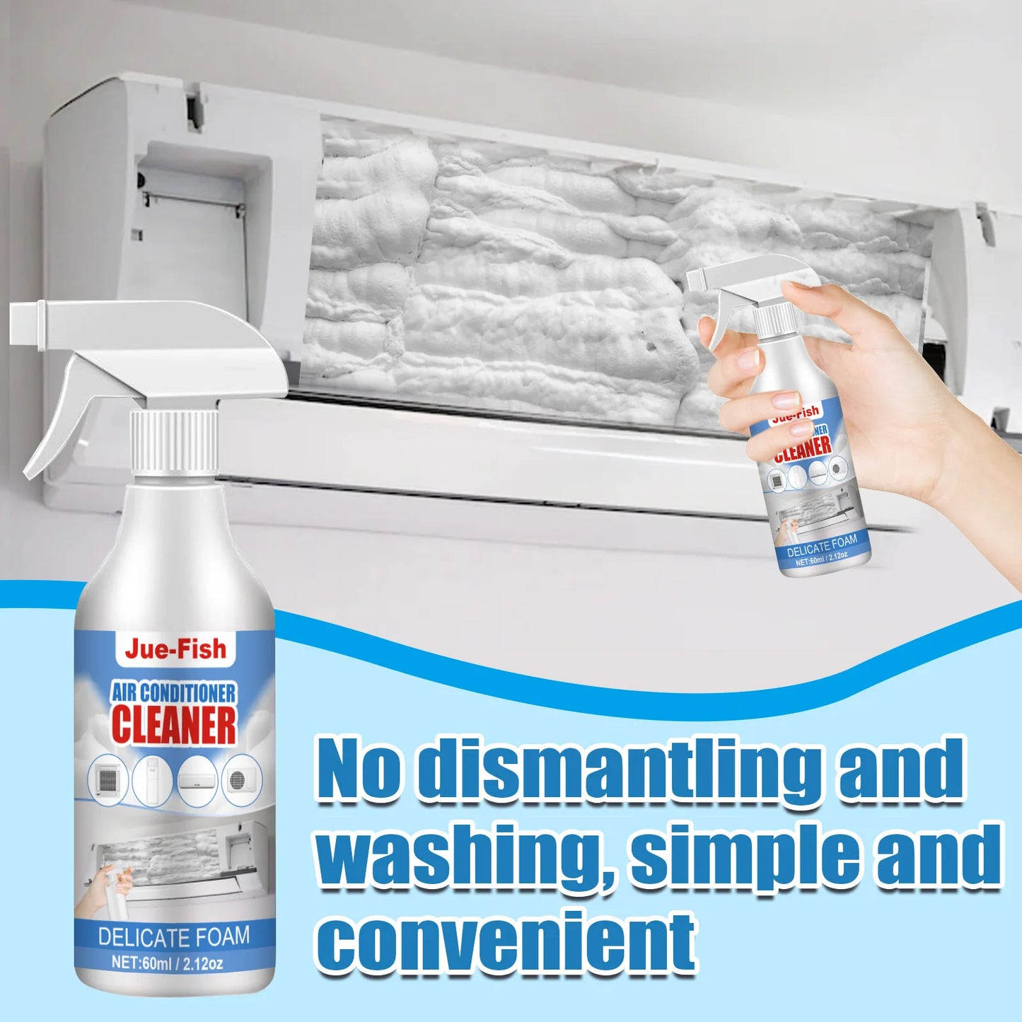 Air Conditioner Cleaner Foam Spray Deodorizer for Coils and Fans Powerful Dirt Removal and Odor Elimination