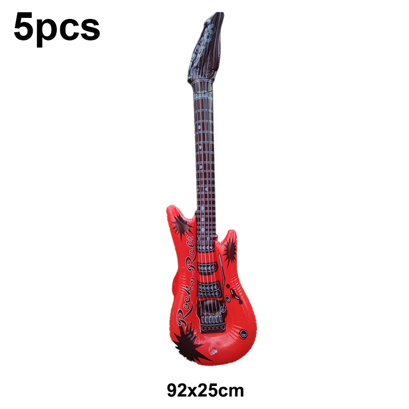 5 Piece PVC Musical Instrument Inflatable Balloon Set with Guitar and Microphone for Kids Birthday and Retro Party Decorations