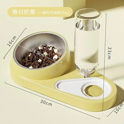 1pcs 2-in-1 automatic cat and dog food dispenser with 15 Β° neck protection feeding bowl