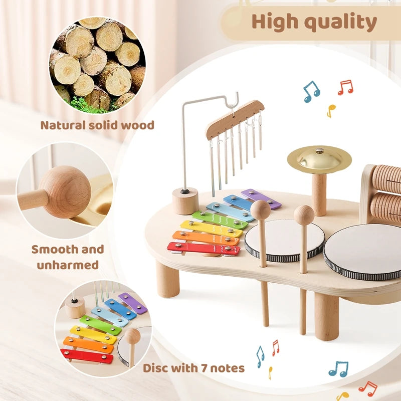 Wooden Montessori Musical Xylophone and Aeolian Bells Baby Educational Toy Set for Newborns and Toddlers Birthday Gifts