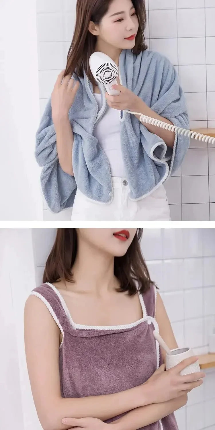 Womens Bath Towels Girls Wearable 140x85 Fast Drying Bathrobe