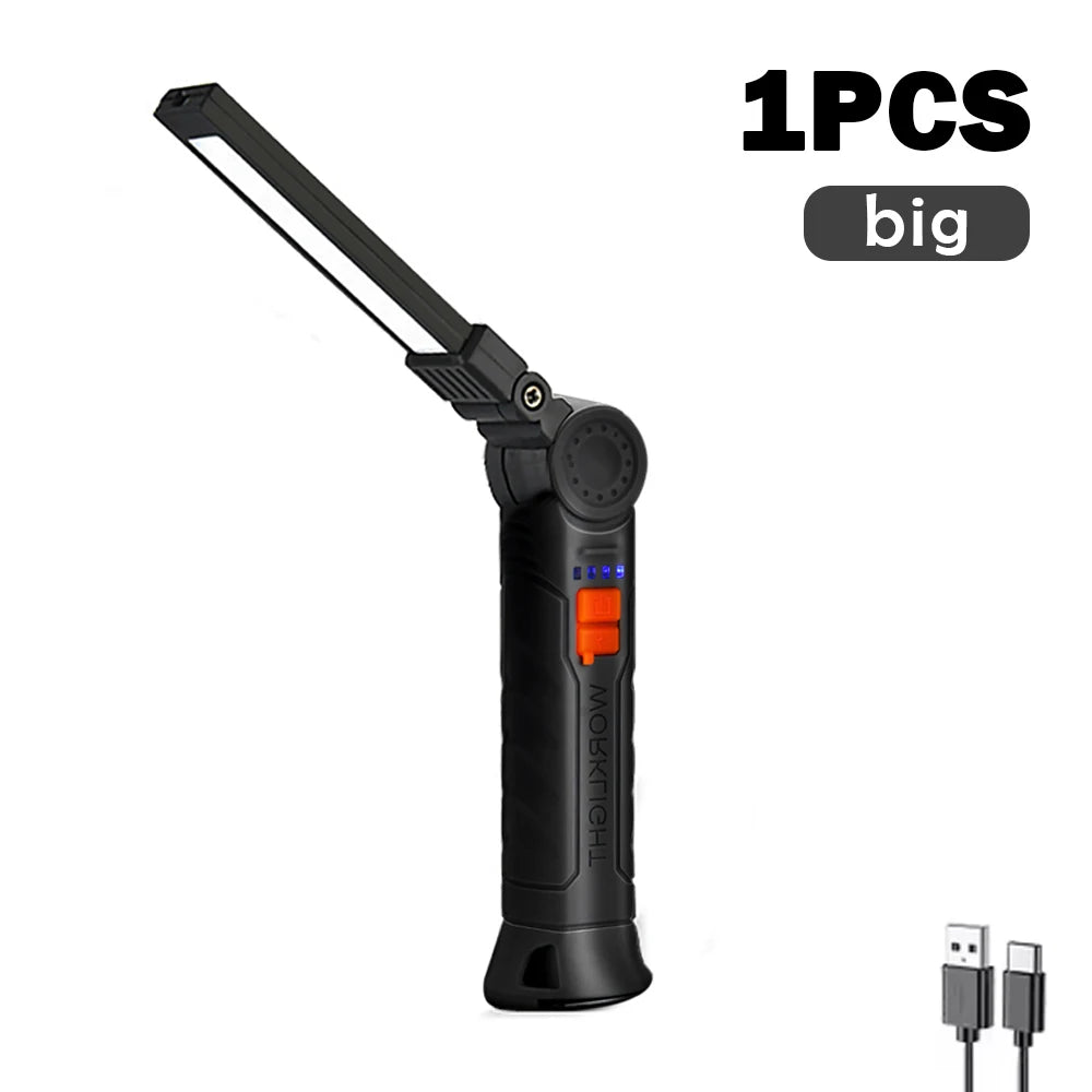 Rechargeable Work Lights LED Folding Flashlight Magnetic Base COB Light 360 Degree Rotate for Car Repair Home Garage Emergency Camping