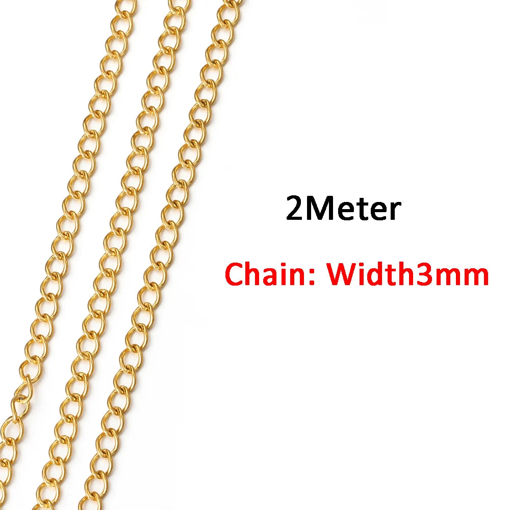 2 Meters/1 Meter High Quality Gold Color Stainless Steel Chain for DIY Jewelry Making