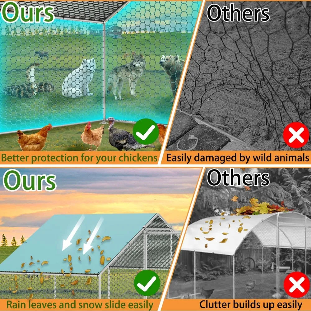 Large Chicken Coop Run with Immersed Wire Mesh, Metal Chicken Coop for 12 Chickens Heavy Duty Chicken Run in for Yard with Wate