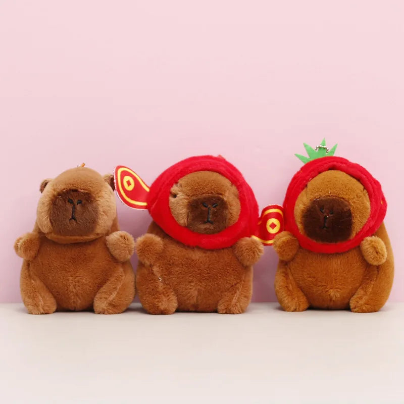 Strawberry Hat Capybara Plush Toy Keychain and Backpack Pendant