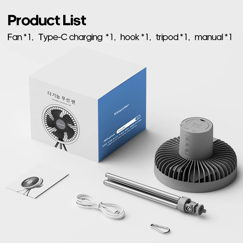 10000mAh Camping Fan Portable Circulator with Power Bank LED