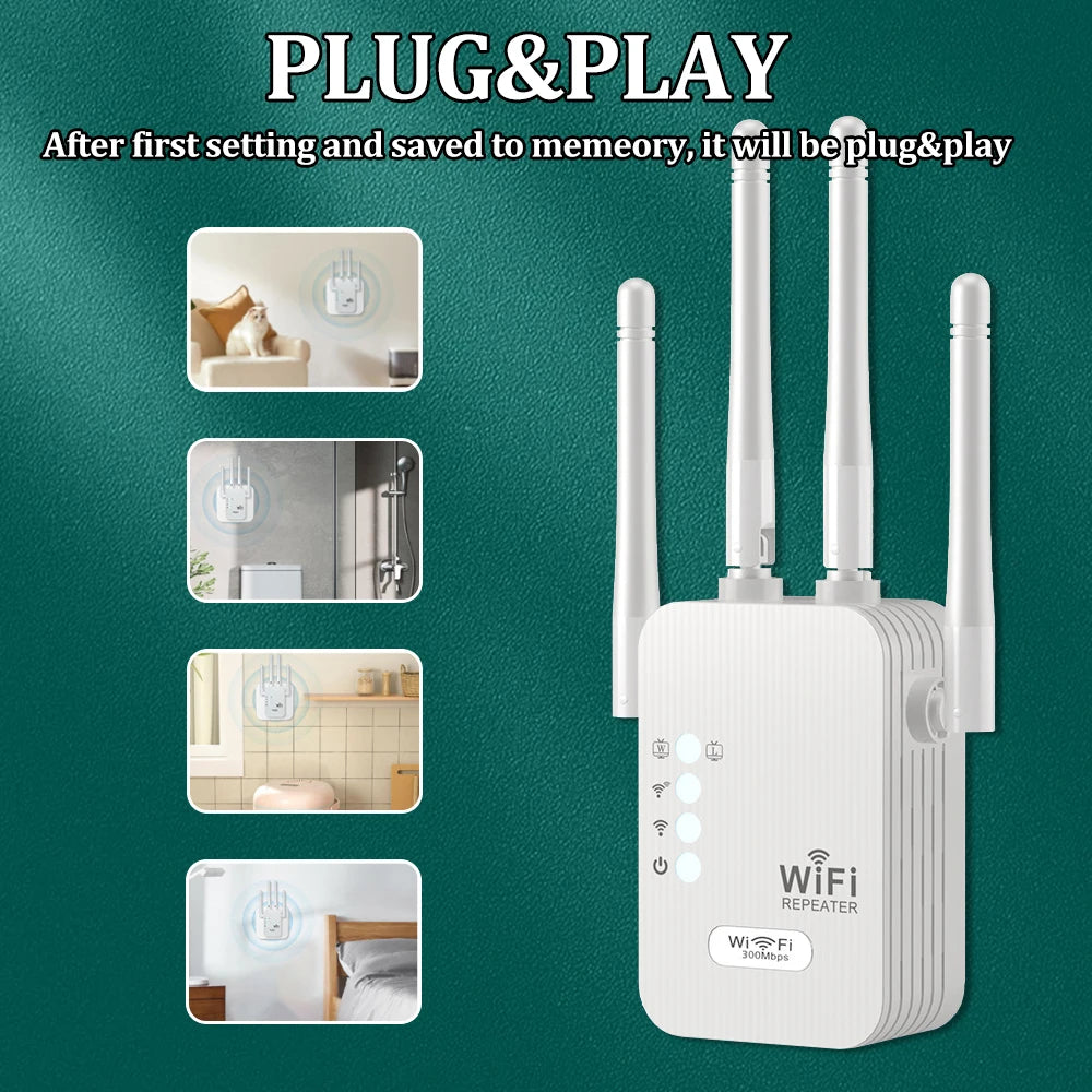 OPTFOCUS 2.4G WiFi Repeater 2LAN 300Mbps Signal Booster