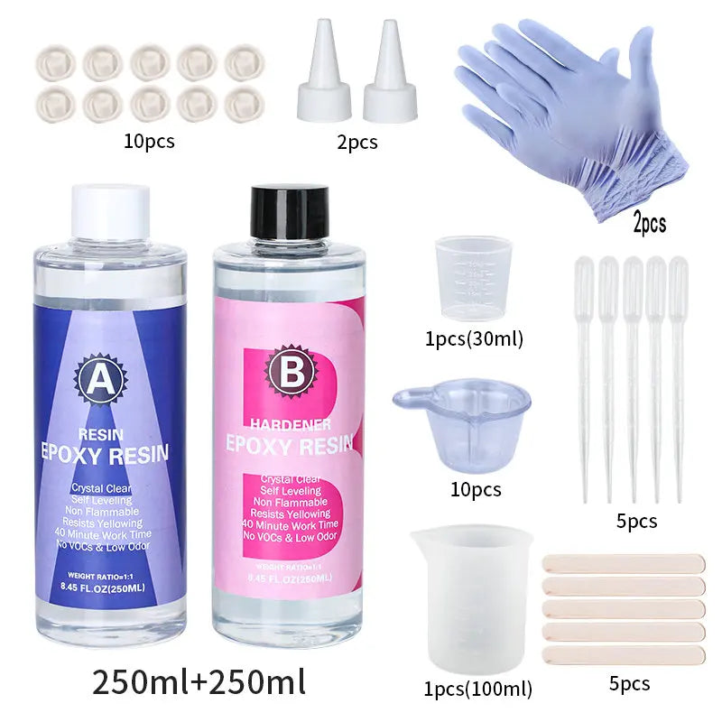 1 to 1 Crystal Clear Epoxy Resin Kit for Coating and Casting High Gloss Bubbles Free Art Supplies for DIY Jewelry and Crafts