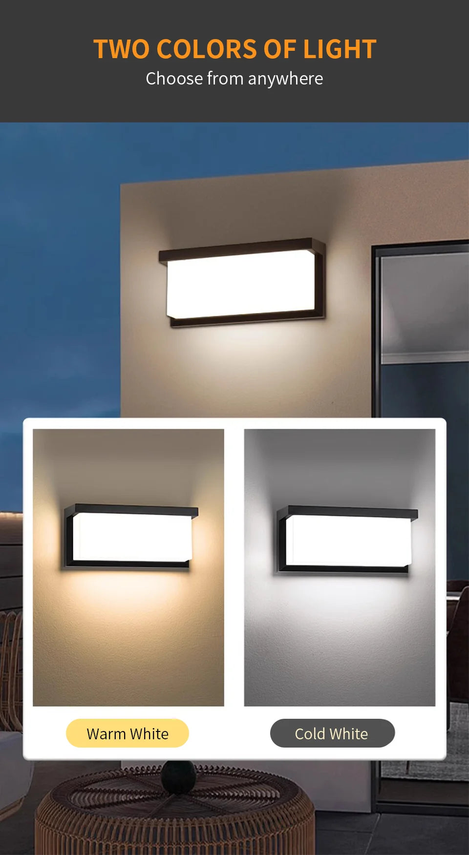 LED Outdoor Wall Light with PIR Motion Sensor Waterproof Modern Design for Balcony Porch and Garden