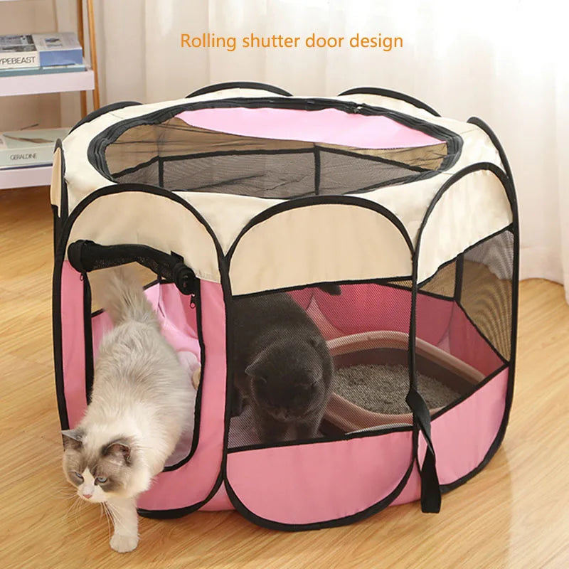 Foldable cats, dog kennels, cats, dogs, delivery rooms, pets, octagonal cages, breathable fences, tents, claw-resistant